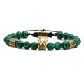 Bracciale intrecciato in malachite con corona dorata e accenti di zircone nero - Malachite Intrecciata