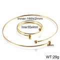 Goldenes Edelstahl-Schmuckset mit minimalistischem Perlen-Halsreif und Drahtarmband - Stil B Set (KS129863-Z)