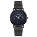 Montre quartz homme moderne avec cadran bleu et bracelet en maille d'acier inoxydable noir - Bracelet Noir Aiguille Bleue