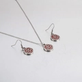 Fashionable red flower jewelry set with necklace and earrings in silver-tone finish - Silver Style (KS120845-KSP)