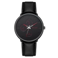 Men's stylish watch with black leather strap, matte case and bold red hands details - Red Hands Black Dial Black Strap