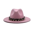 Pink wide brim fedora hat with colorful ribbon and dangling shell charms detail - M (56-58cm) / Pink