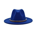 Λεπτομέρεια μπλε fedora καπέλου με καφέ πλεκτή κορδέλα και ασημένιες χάντρες - M (56-58cm) / Μπλε ζαφείρι