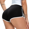 Women's black elastic athletic dolphin shorts with white trim for yoga and running - S / Black
