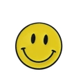 Close-up of a round yellow enamel smiley face metal pin with black outline details - Classic Yellow Smile Face (XZ2150)