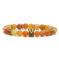 Bracciale di perle in agata con ciondolo a corona dorata e pietre di corniola arancio - Stile Perline Elastiche in Agata Gialla