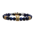 Tigerauge-Perlenarmband mit goldener Krone für Herren aus mattem Stein - Blaues Tigerauge Geflochtenes Seil (Krone)