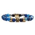 Agate beads bracelet with a gold crown charm and crystals for men and women - Blue Agate Woven Style
