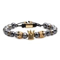 Bracciale da uomo con corona in ematite sfaccettata e cordino intrecciato regolabile - Ematite Intrecciato