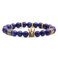 Herren Kronen Perlenarmband-Set mit dunkelblauen Natursteinen und goldfarbenen Kronen - Blaue Punktstein Perlenstil