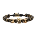 Perlen-Kronen-Armband-Set mit schwarzen Mantra-Perlen und goldfarbenen Kronen-Anhängern - Sechs-Wort-Mantra Geflochtener Stil