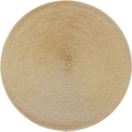 Close-up of circular woven placemat with detailed heat-resistant natural texture - 32cm / Gold