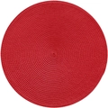 Detailed close-up of a red round woven placemat showing heat-resistant PP texture - Red