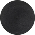 Close-up of black round woven placemat showing detailed heat-resistant texture - Black