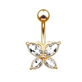 Piercing de ombligo de mariposa dorada con circonitas brillantes sobre fondo blanco - Oro rosa