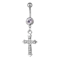 Piercing all'ombelico in acciaio inossidabile argento con ciondolo a croce di cristallo - Bianco