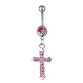 Piercing ombelico in argento con ciondolo a croce di pietre rosa su fondo bianco - Rosa Chiaro