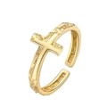 Golden S925 silver cross ring featuring irregular hammered texture and open adjustable band - Adjustable Open / Gold