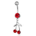 Piercing per ombelico in argento con ciondolo a ciliegia rossa su sfondo bianco - Stile Ciliegia 2