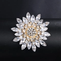 Fashion acrylic sunflower brooch with gold plating and sparkling crystals on black surface - XD017-1 Transparent