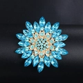 Elegant gold-plated flower brooch featuring vibrant blue crystals and rhinestones - XD017-6 Blue