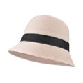 Women's summer woven bucket hat in beige with a black ribbon band detail - M (56-58cm) / Pink