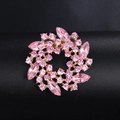 Fashionable gold plated acrylic brooch with pink floral crystals and garland wreath design - XD964-3 Light Pink