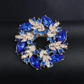 Navy blue crystal floral wreath brooch with gold alloy base and sparkling rhinestones - BR1095-4 Blue