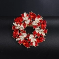 Elegant round gold wreath brooch with red crystals and clear rhinestones for women - BR1095-1 Red