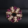 Elegant gold alloy round brooch with purple gemstones and pink accents for women - BR1095-3 Purple