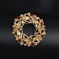 Elegant gold-tone alloy circular wreath brooch with sparkling amber and yellow crystals - BR2393-4 Brown Yellow