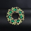 Fashion green crystal wreath brooch with golden alloy plating on black leather background - BR2393-2 Green