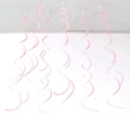Five pieces of pink PVC spiral hanging swirl decorations for festive party ceilings - Set of 6 / Macaron Pink