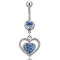 Piercing per ombelico in argento con ciondolo a cuore di cristallo blu su sfondo bianco - Azzurro