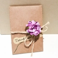 Handmade kraft paper greeting card with purple paper flower and jute rope bow detail - Small Purple Carnation / 7x10.5cm