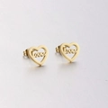 Orecchini a lobo a cuore dorati in acciaio con scritta love intagliata e rifinita - Oro (KE86555-K)