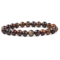 Close-up of polished red tiger eye stone beads showing natural fibrous textures - Yellow Tiger Blue