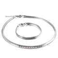 Ensemble collier et bracelet pour femme en acier inoxydable à maillons plats polis - Style B Parure de Bijoux (KS129868-Z)