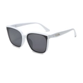 Retro oversized white square sunglasses with dark lenses and metallic side accents - Solid White Frame Grey Lens