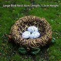 Miniature resin bird nest model with three speckled white eggs and green leaves, 6cm size - Large Bird Nest