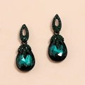 Boucles d'oreilles bohèmes vintage goutte vert foncé avec cristaux et métal noir - Cristal Vert Émeraude