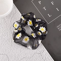 Detail of black mesh scrunchie with white daisy prints on light organza fabric - Mesh Style / Black Daisy Mesh Scrunchie