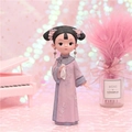 Vintage Chinese court style girl figurine in purple dress with floral details and fan - Style 060-2 Handkerchief Small