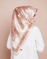 Silk square hijab with paisley patterns in light beige and caramel colors - #1 Vintage Paisley