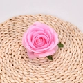 Pink artificial silk rose flower head with green leaves for wedding floral decor - Pink