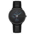 Fashionable black quartz watch with three-eye dial, blue hands and leather strap - Blue Hands Black Dial Black Strap