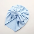 Detail of light blue baby turban hat with jacquard texture and large front bow - 21*17 cm / Sky Blue