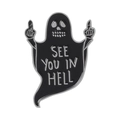Spilla smaltata fantasma Halloween con scritta See You In Hell per giacche e borse - Stile Gesto Fantasma (XZ1806)