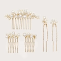Set da 5 pezzi di pettini e forcine per capelli da sposa con perle barocche oro - Oro
