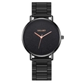 Minimalist YOLAKO men's quartz watch with black textured dial and metallic strap - Rose Gold Hands Black Strap